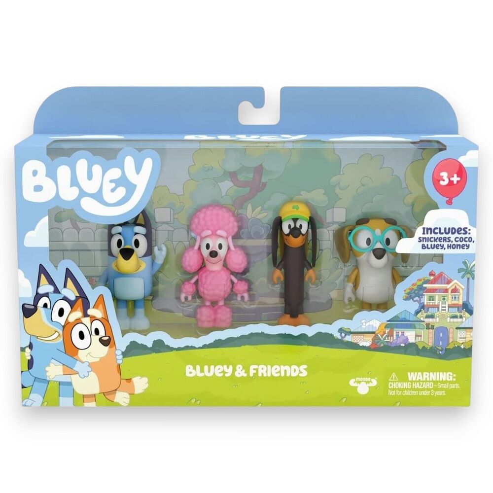 Bluey & Friends 4 Pack: Snickers, Coco, Bluey & Honey 2.5" Poseable Minifigures